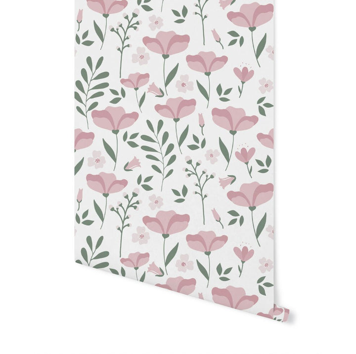 Peel and Stick Wallpaper Floral/ Dusty Rose Wildflower Floral Wallpaper/ Removable/ Unpasted/ Pre-Pasted Wallpaper WW1963