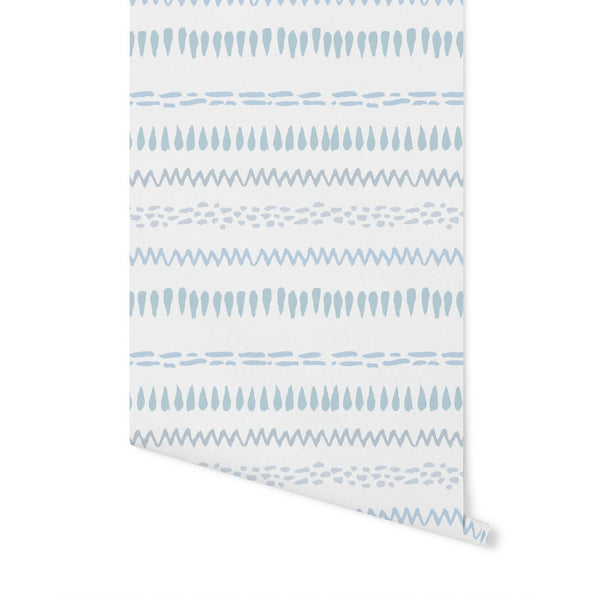 Whimsical Horizontal Blue Stripes Wallpaper/ Nursery Boy Girl Room/ Removable Wallpaper/ Unpasted Wallpaper/ Pre-Pasted Wallpaper WW1964