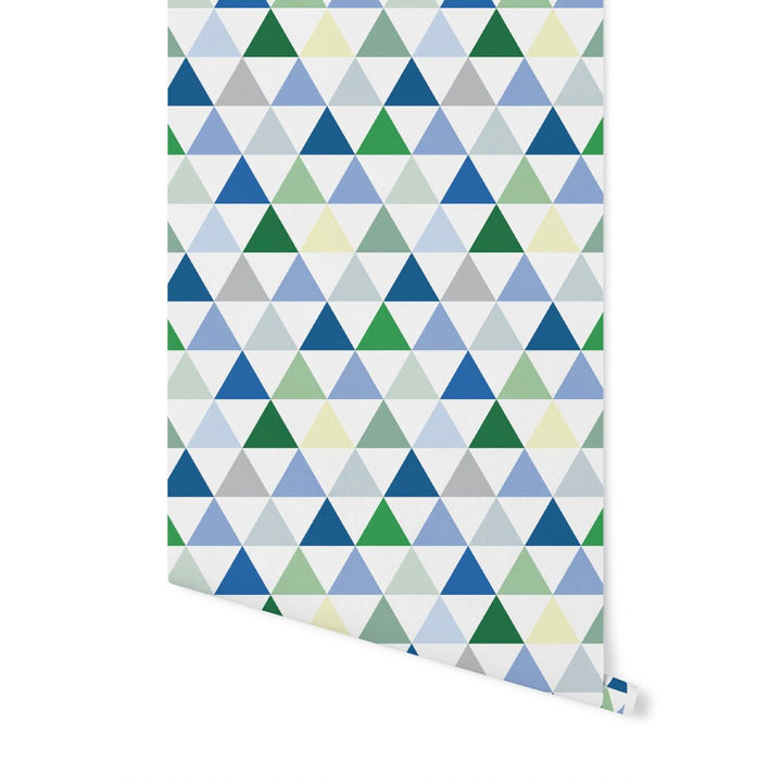 Blue/ Green, Blue and Yellow Triangles Wallpaper/ Removable Wallpaper/ Unpasted Wallpaper/ Pre-Pasted Wallpaper WW20113