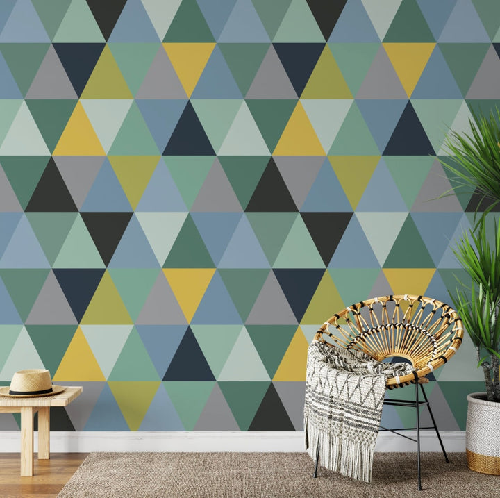 Peel and Stick Wallpaper Mid Century Modern Green Triangles Wallpaper/ Removable Wallpaper/ Unpasted Wallpaper/ Pre-Pasted Wallpaper WW2041