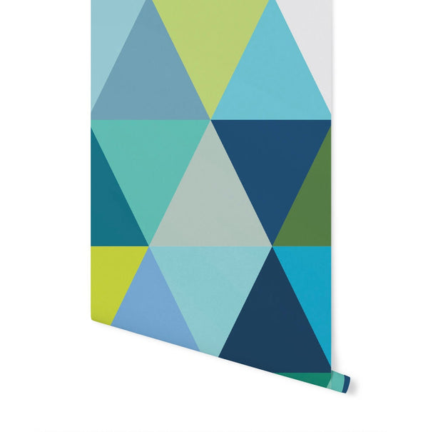 Large Scale Blue and Green Modern Triangles Wallpaper/ Removable Wallpaper/ Peel and Stick/ Unpasted/ Pre-Pasted Wallpaper WW1748