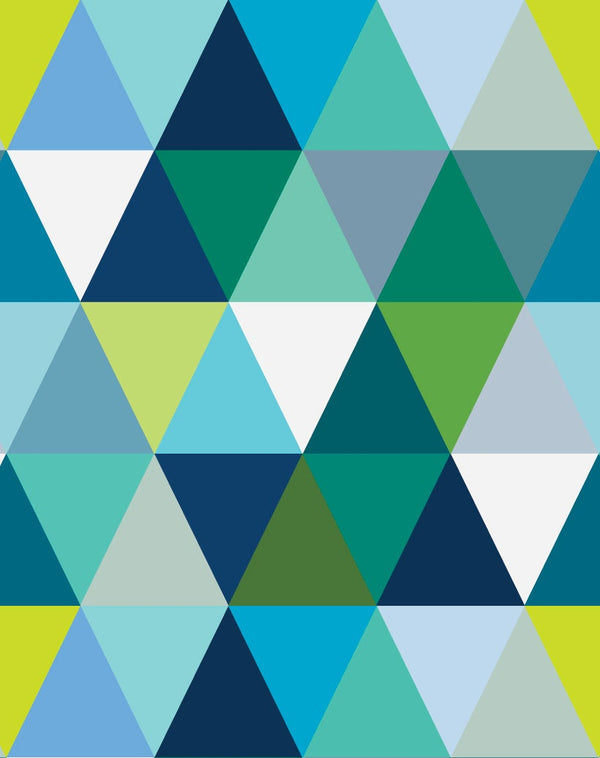 Large Scale Blue and Green Modern Triangles Wallpaper/ Removable Wallpaper/ Peel and Stick/ Unpasted/ Pre-Pasted Wallpaper WW1748