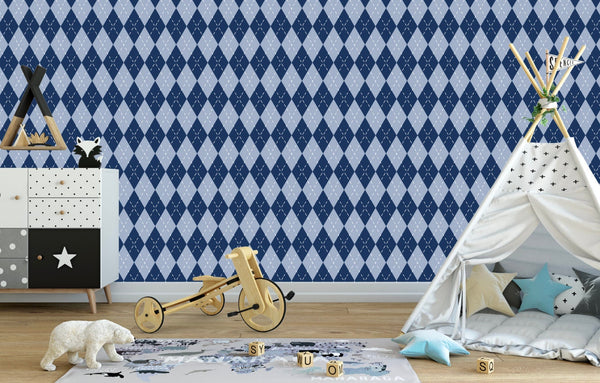 Peel and Stick Wallpaper Blue/ Blue Argyle Wallpaper/ Removable Wallpaper/ Unpasted Wallpaper/ Pre-Pasted Wallpaper WW2277