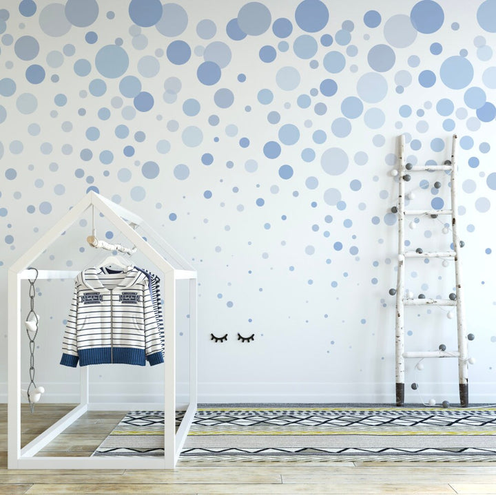 Blue Polka Dot Wallpaper/ Blue Cascading Bubbles Wallpaper/ Peel and Stick/ Removable/ Unpasted/ Pre-Pasted Wallpaper WW1869