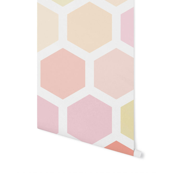 Peel and Stick Wallpaper Pink/ Creamy Peach Ombre Hexagon Wallpaper/ Removable Wallpaper/ Unpasted Wallpaper/ Pre-Pasted Wallpaper WW20115