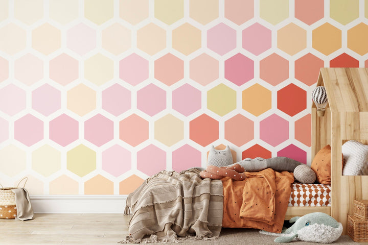 Peel and Stick Wallpaper Pink/ Creamy Peach Ombre Hexagon Wallpaper/ Removable Wallpaper/ Unpasted Wallpaper/ Pre-Pasted Wallpaper WW20115