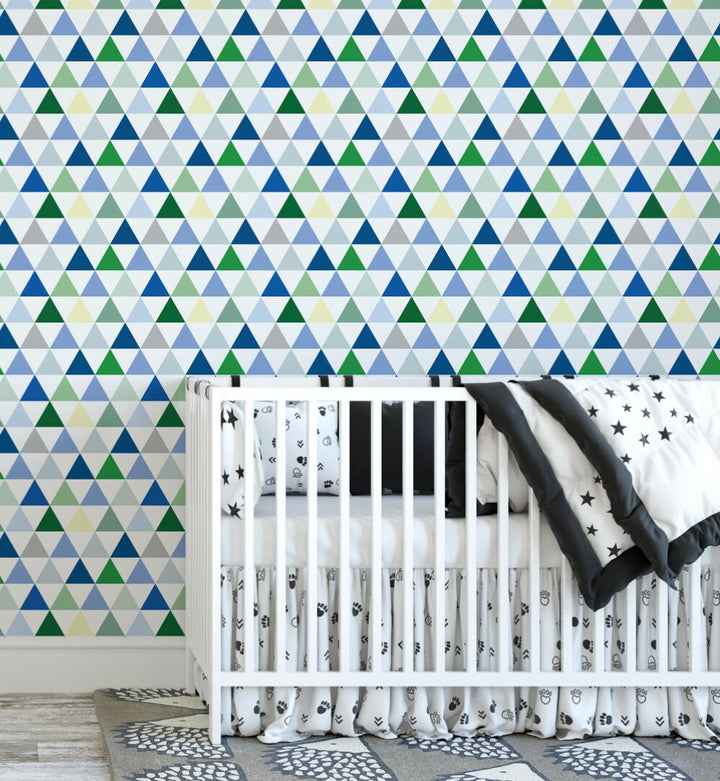 Blue/ Green, Blue and Yellow Triangles Wallpaper/ Removable Wallpaper/ Unpasted Wallpaper/ Pre-Pasted Wallpaper WW20113