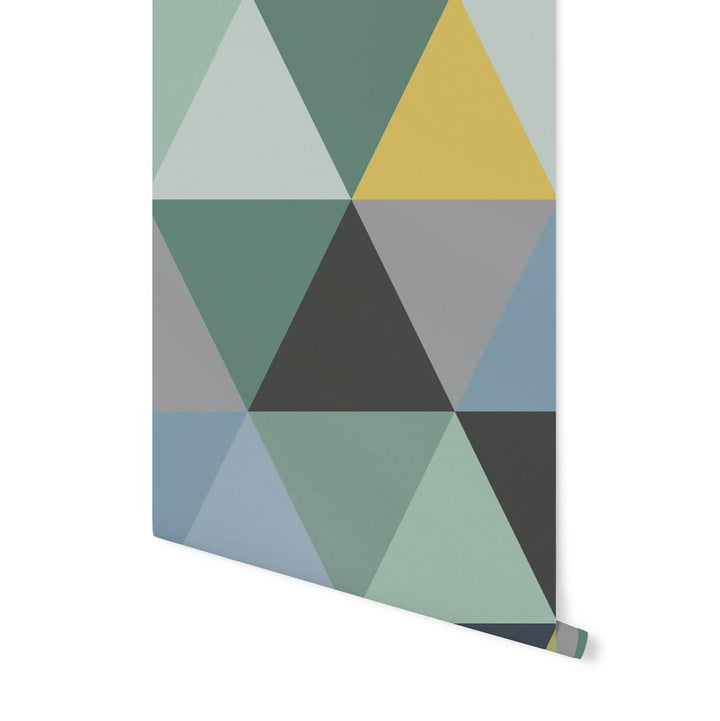 Peel and Stick Wallpaper Mid Century Modern Green Triangles Wallpaper/ Removable Wallpaper/ Unpasted Wallpaper/ Pre-Pasted Wallpaper WW2041