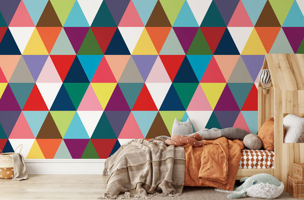 Peel and Stick Wallpaper Kids/ Vibrant Modern Triangle Wallpaper/ Removable Wallpaper/ Unpasted Wallpaper/ Pre-Pasted Wallpaper WW1835