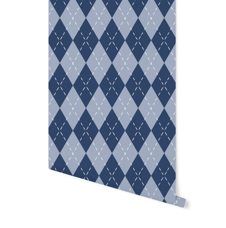 Peel and Stick Wallpaper Blue/ Blue Argyle Wallpaper/ Removable Wallpaper/ Unpasted Wallpaper/ Pre-Pasted Wallpaper WW2277