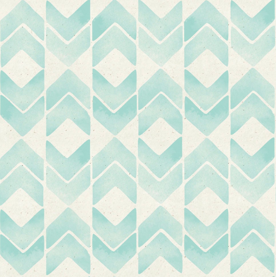 Teal Watercolor Ikat Peel and Stick Wallpaper/ Removable Wallpaper/ Unpasted Wallpaper/ Pre-Pasted Wallpaper WW1915