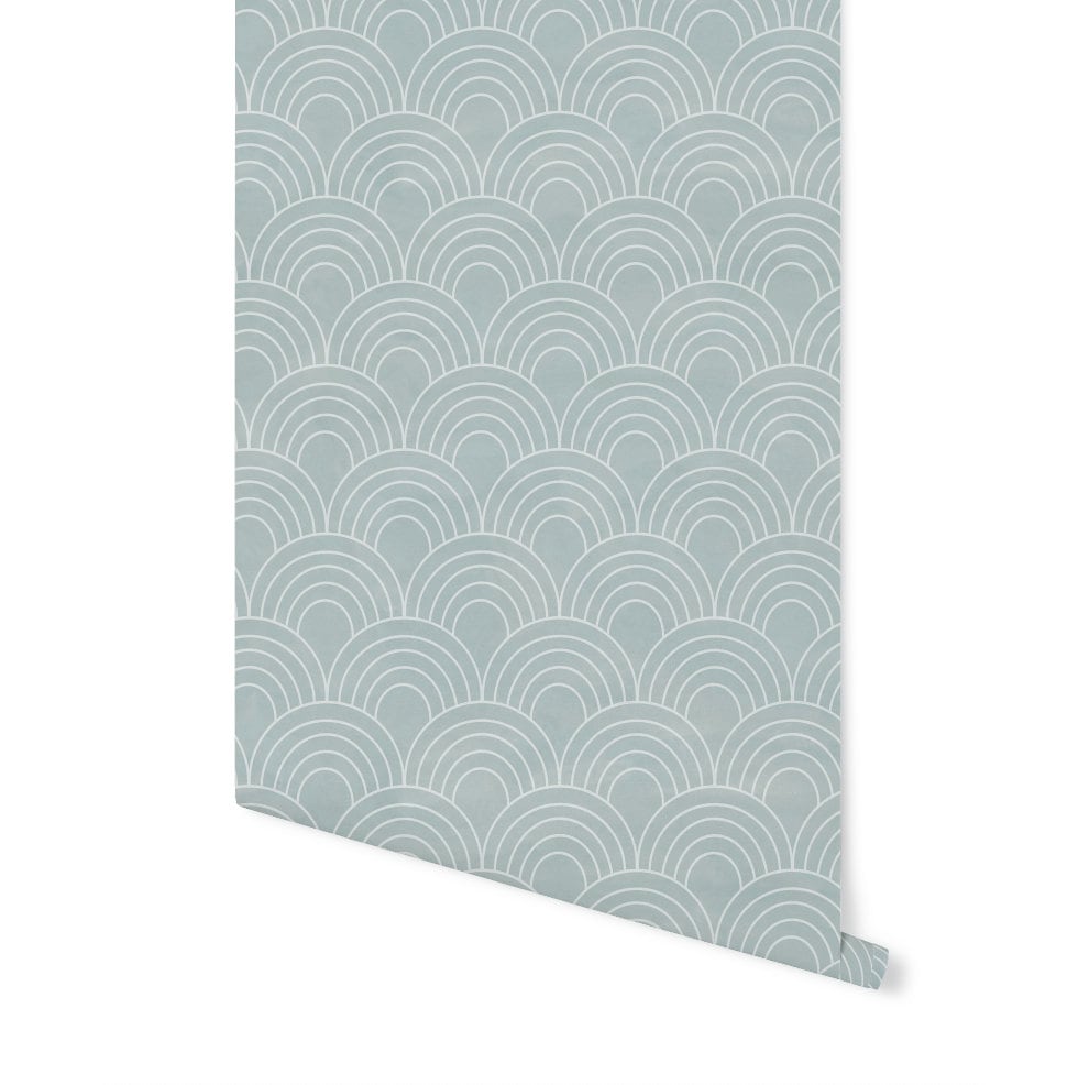 Peel and Stick Wallpaper Teal Scallops / Dusty Teal Watercolor Arches Wallpaper/ Removable Wallpaper/ Unpasted Wallpaper/ Wallpaper WW2246