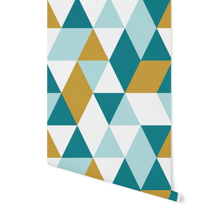 Peel and Stick Wallpaper Mustard Yellow/ Modern Geometric Triangles Teal & Mustard Wallpaper/ Unpasted Wallpaper/ Wallpaper WW2112