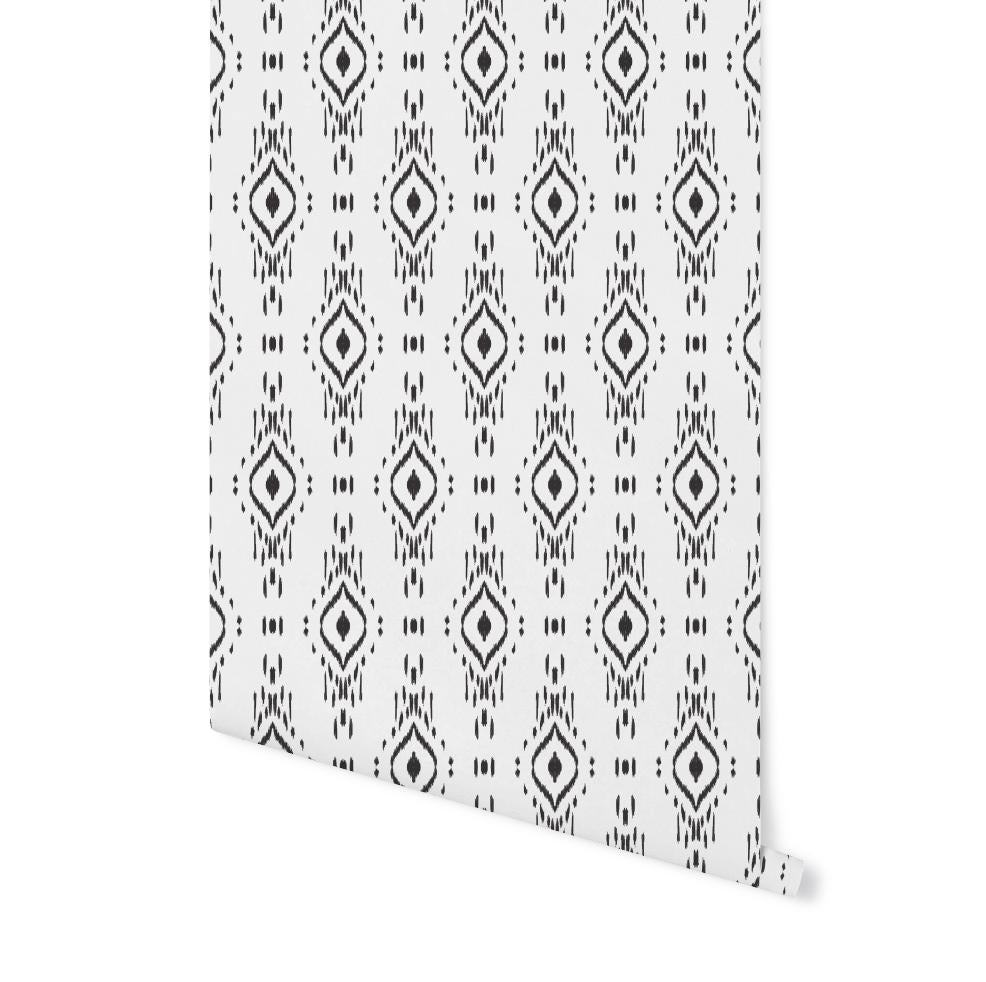 Peel and Stick Wallpaper Black and White Ikat/ Removable Wallpaper/ Unpasted Wallpaper/ Pre-Pasted Wallpaper WW2078