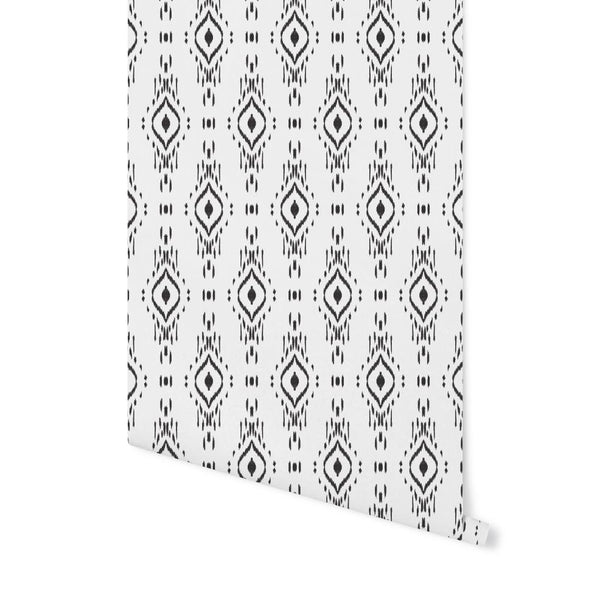 Peel and Stick Wallpaper Black and White Ikat/ Removable Wallpaper/ Unpasted Wallpaper/ Pre-Pasted Wallpaper WW2078