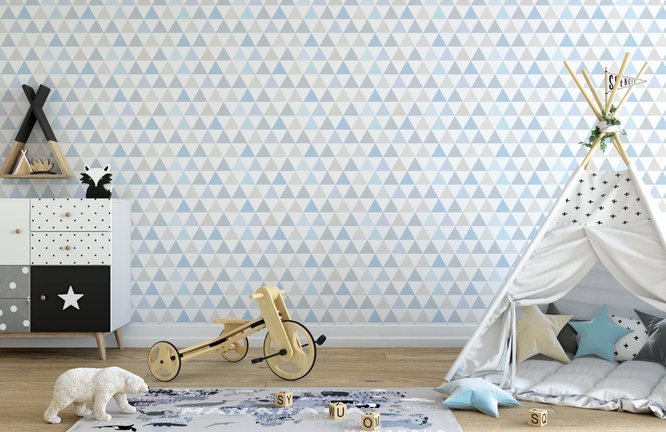 Peel and Stick Wallpaper Blue Triangle Wallpaper/ Removable Wallpaper/ Unpasted Wallpaper/ Pre-Pasted Wallpaper WW1750