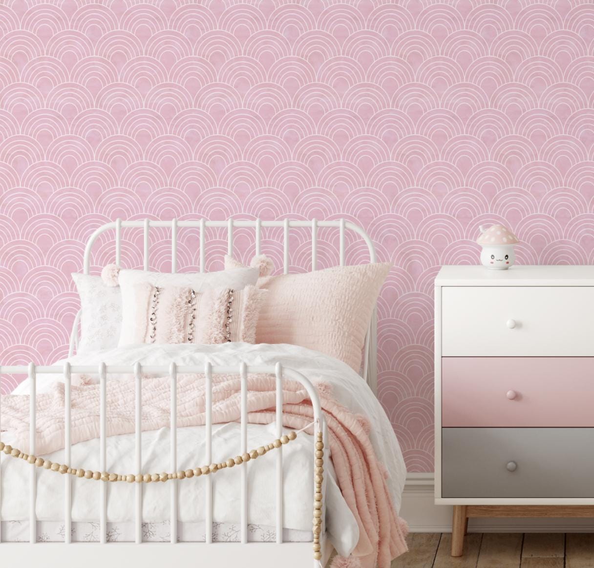 Peel and Stick Wallpaper Pink Mermaid/ Pink Watercolor Arches Wallpaper/ Removable Wallpaper/ Unpasted Wallpaper/ Wallpaper WW2248