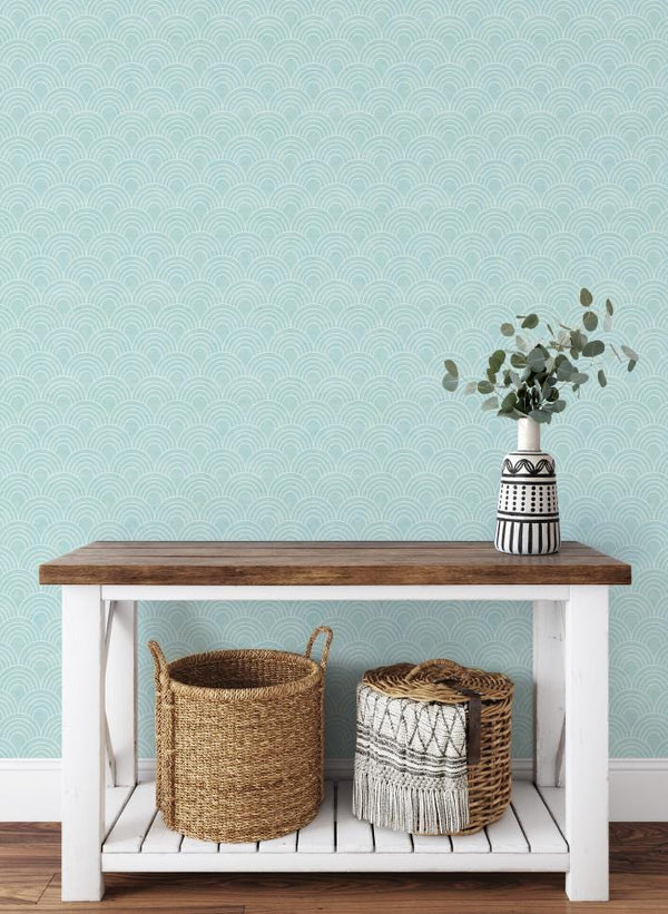 Peel and Stick Wallpaper Scallops/ Teal Watercolor Arches Wallpaper/ Removable Wallpaper/ Unpasted Wallpaper/ Pre-Pasted Wallpaper WW2245