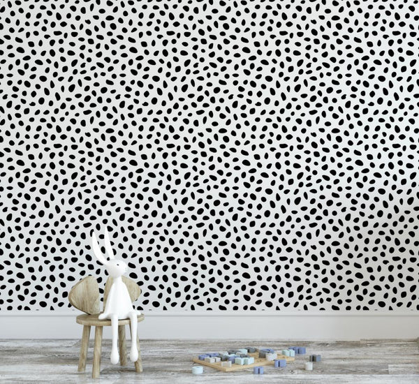 Peel and Stick Wallpaper Black Spots/ Dalmatian Spots Removable Wallpaper/ Black Polka Dot Unpasted Wallpaper/ Pre-Pasted Wallpaper WW2048