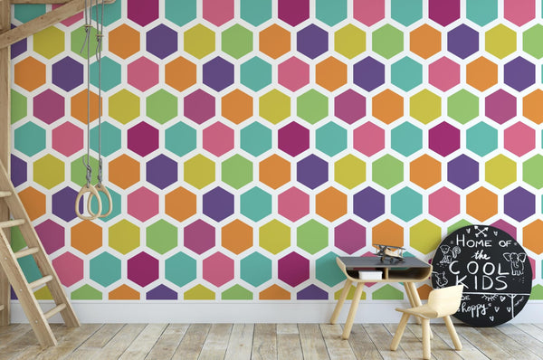 Peel and Stick Wallpaper Colorful Children's Wallpaper/ Bright Hexagon Wallpaper/ Removable/ Unpasted/ Pre-Pasted Wallpaper WW2050