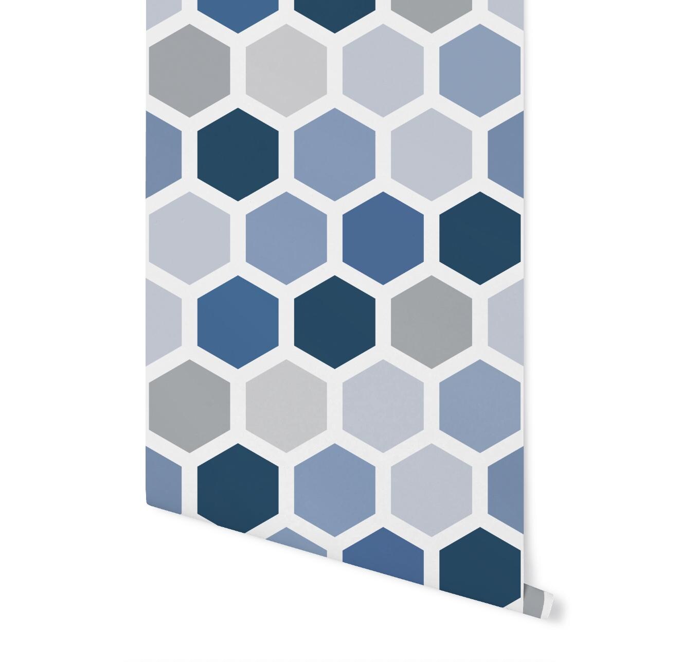 Peel and Stick Wallpaper Blue Hexagons/ Indigo Blue Hexagon Wallpaper/ Removable Wallpaper/ Unpasted Wallpaper/ Pre-Pasted Wallpaper WW1928