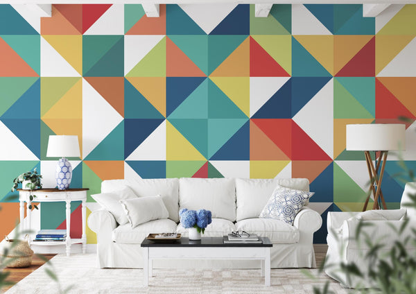 Peel and Stick Wallpaper Colorful/ Bright Modern Barn Quilt Wallpaper/ Removable Wallpaper/ Unpasted Wallpaper/ Pre-Pasted Wallpaper WW1833