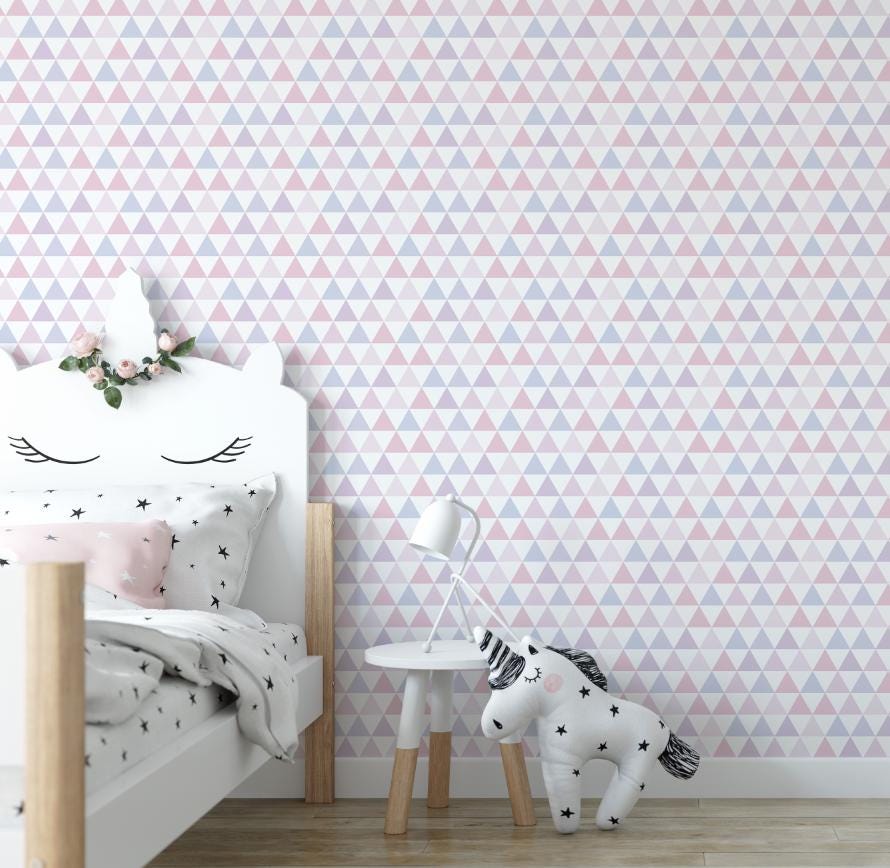 Peel and Stick Wallpaper Pink Triangle Wallpaper/ Removable Wallpaper/ Unpasted Wallpaper/ Pre-Pasted Wallpaper