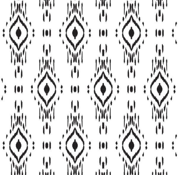 Peel and Stick Wallpaper Black and White Ikat/ Removable Wallpaper/ Unpasted Wallpaper/ Pre-Pasted Wallpaper WW2078