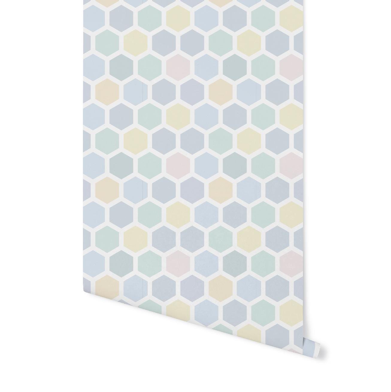 Peel and Stick Wallpaper Colorful Hexagons/ Pastel Hexagon Wallpaper/ Removable Wallpaper/ Unpasted Wallpaper/ Pre-Pasted Wallpaper WW1969