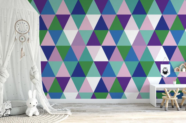 Triangle Wallpaper Purple/ Peacock Modern Triangles Wallpaper/ Removable Wallpaper/ Unpasted Wallpaper/ Pre-Pasted Wallpaper WW1950