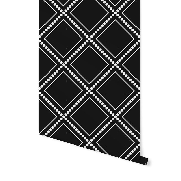 Peel and Stick Wallpaper Black/ Modern Geometric White on Black Wallpaper/ Removable Wallpaper/ Unpasted/ Pre-Pasted Wallpaper WW1940