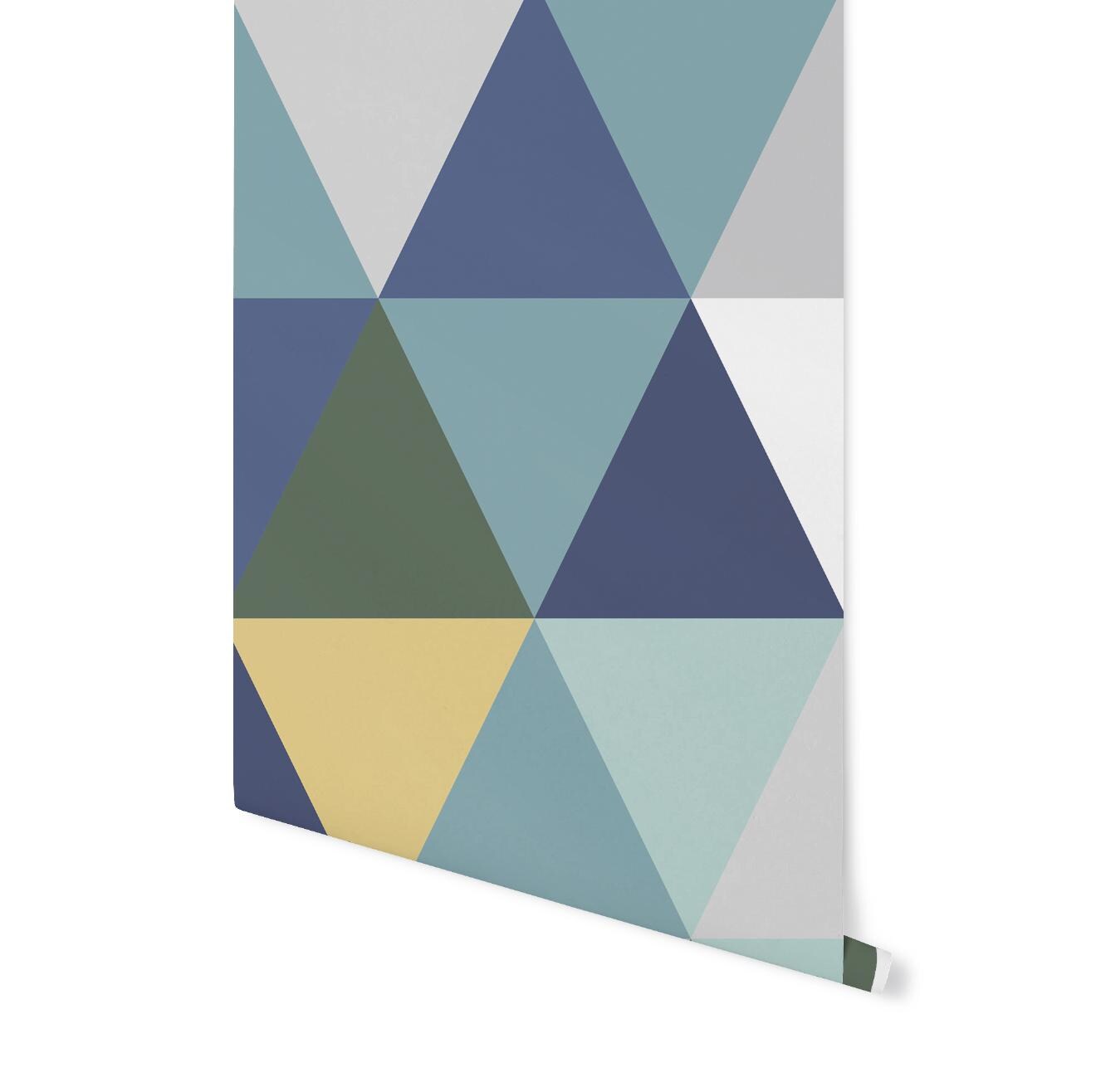 Peel and Stick Wallpaper Blue Triangle /Mustard, Blue & Teal Triangles Wallpaper/ Removable Wallpaper/ Unpasted Wallpaper/ Wallpaper WW2231