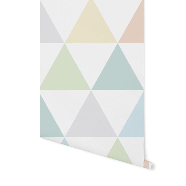 Teal, Green & Tangerine Simple Triangles Wallpaper/ Multi Colored Gender Neutral kids child boys girls modern geometric wallpaper WW1756