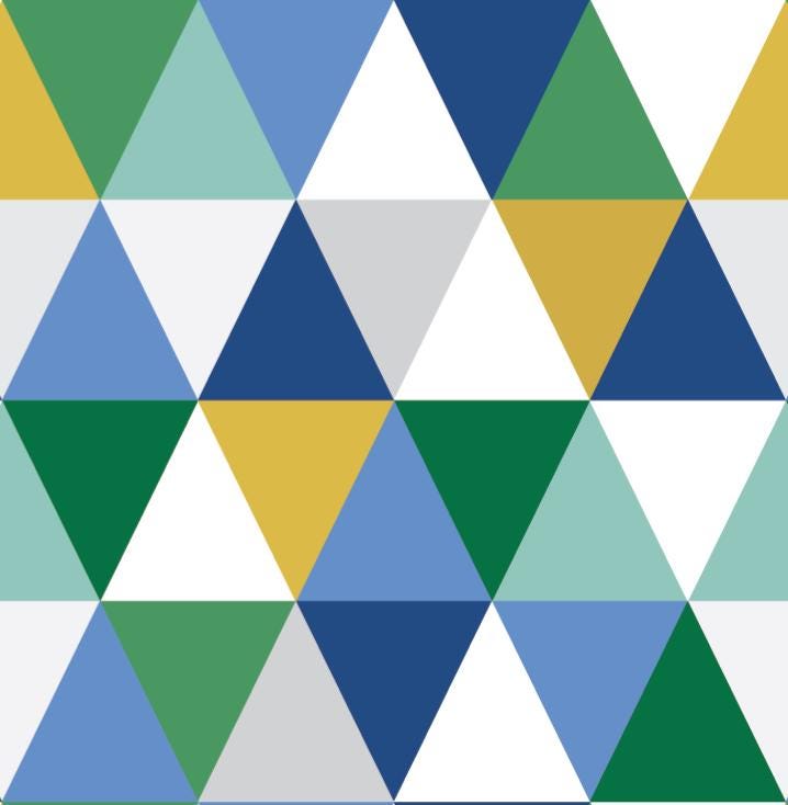 Peel and Stick Wallpaper Blue/ Mustard, Blue and Green Triangles Wallpaper/ Removable Wallpaper/ Unpasted Wallpaper/ Wallpaper WW2278