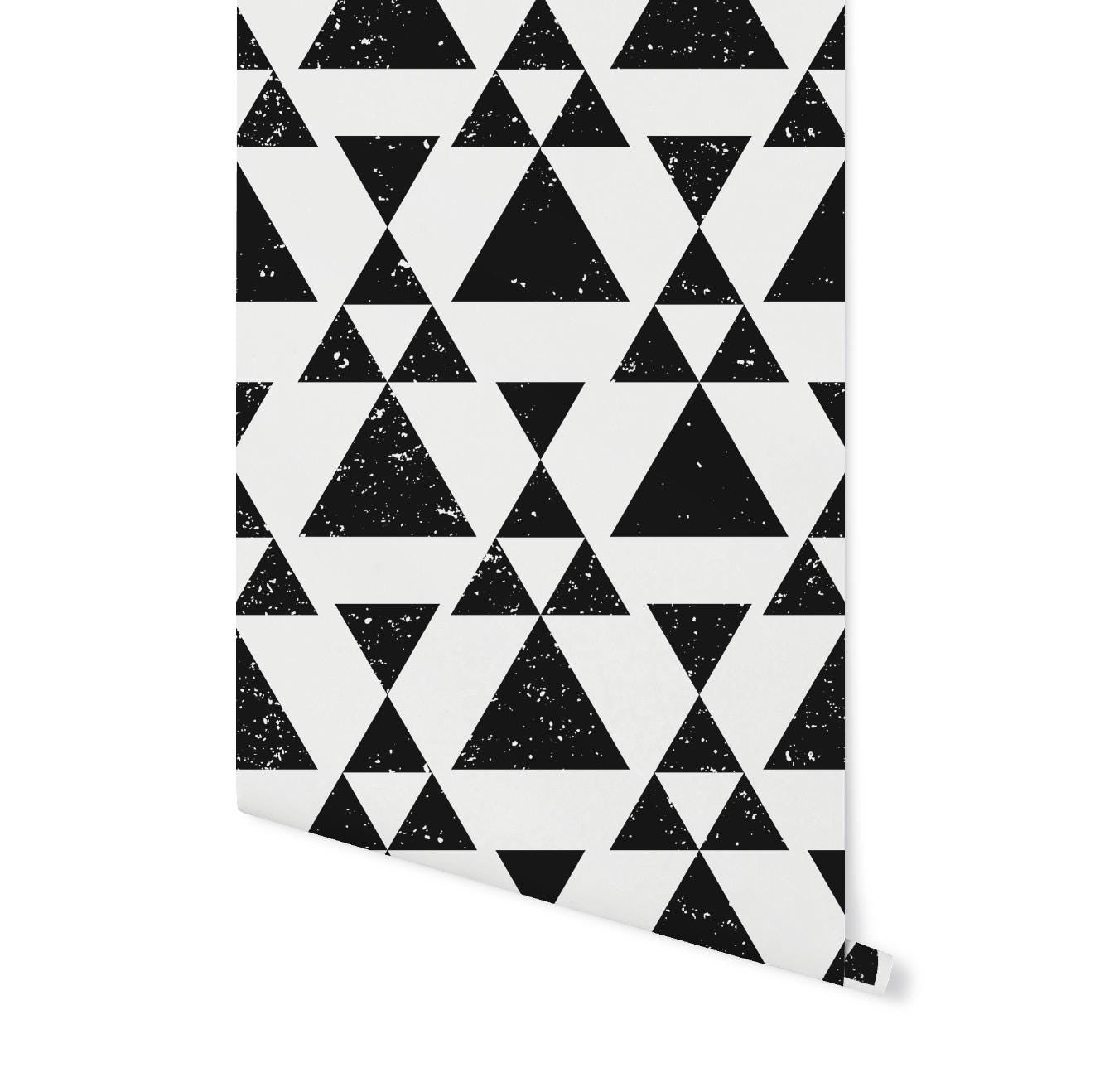 Grunge Black & Off White Triangles Wallpaper/ Removable Wallpaper/ Unpasted Wallpaper/ Pre-Pasted Wallpaper WW1973