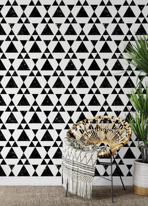 Grunge Black & Off White Triangles Wallpaper/ Removable Wallpaper/ Unpasted Wallpaper/ Pre-Pasted Wallpaper WW1973