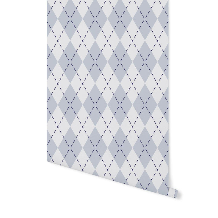 Baby Blue Argyle Wallpaper/ Removable Wallpaper/ Peel and Stick Wallpaper/ Unpasted Wallpaper/ Pre-Pasted Wallpaper WW1727