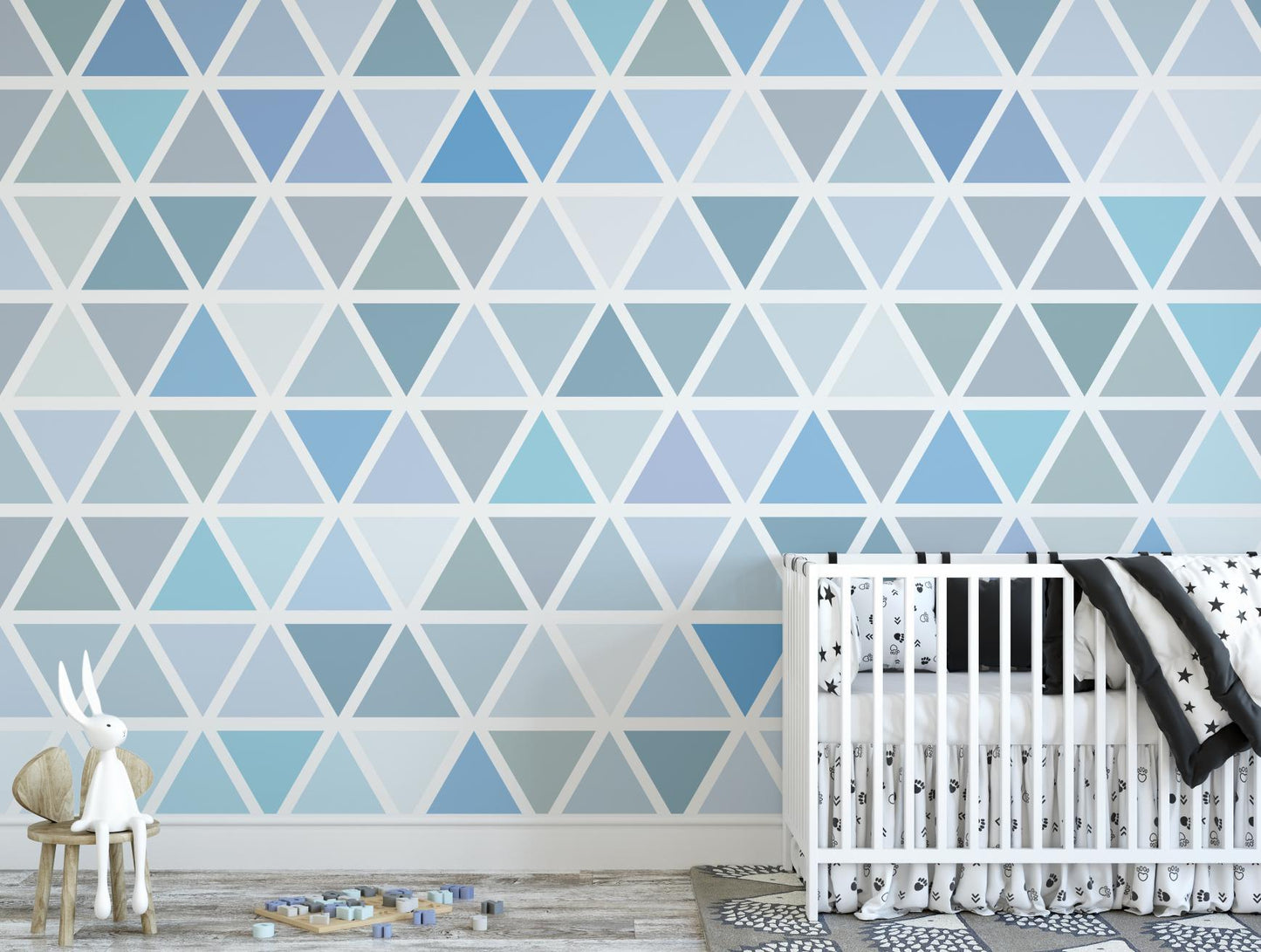 Blue and Sage Triangle Mural great for nursery/ play space/ playroom/ kids/ children/ office/ modern home decor/ Removable Wallpaper WW1757