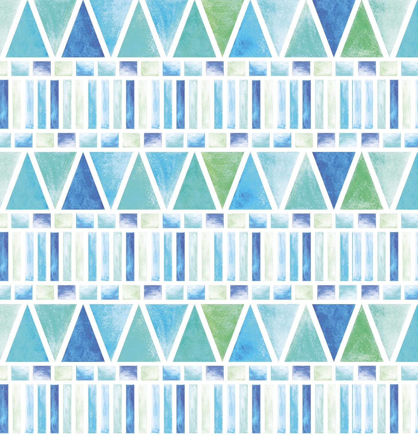 Blue and Green Geometric Watercolor Wallpaper/ kids Childrens beach water pastel blue modern removable wallpaper WW1758