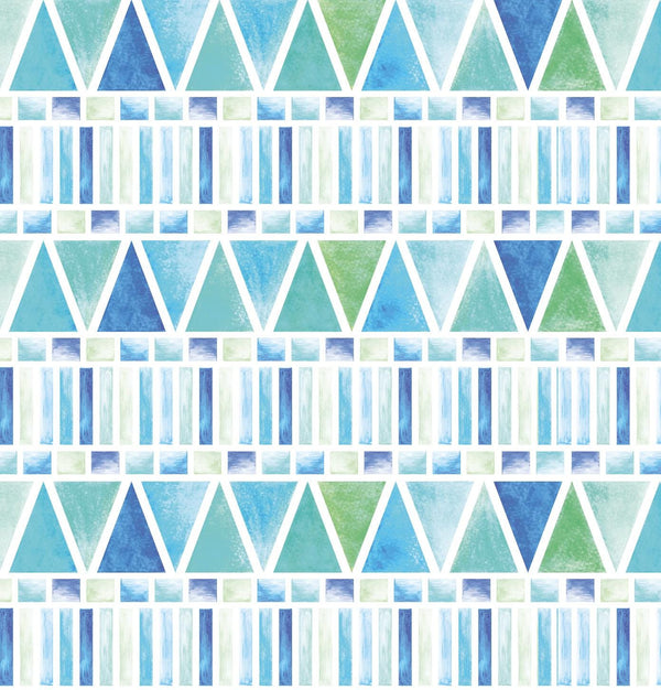 Blue and Green Geometric Watercolor Wallpaper/ kids Childrens beach water pastel blue modern removable wallpaper WW1758