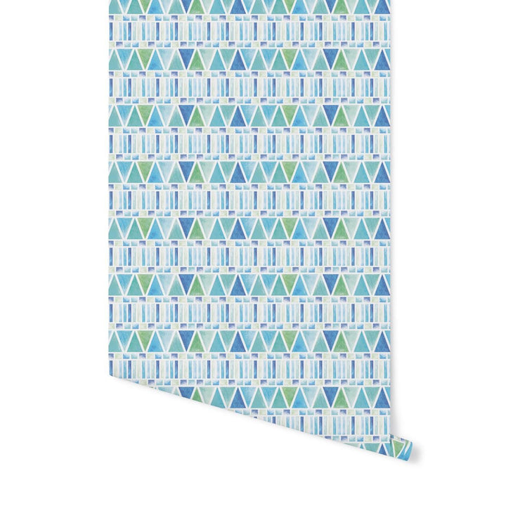 Blue and Green Geometric Watercolor Wallpaper/ kids Childrens beach water pastel blue modern removable wallpaper WW1758