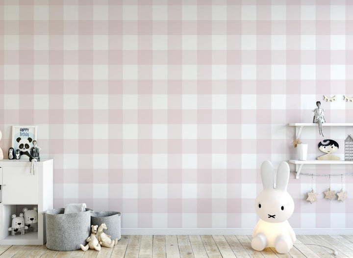 Wallpaper Plaid Pink/ Peel and Stick Wallpaper Pink Plaid/ Dusty Rose Pink XL Buffalo Check Wallpaper/ Removable/ Unpasted WW2013