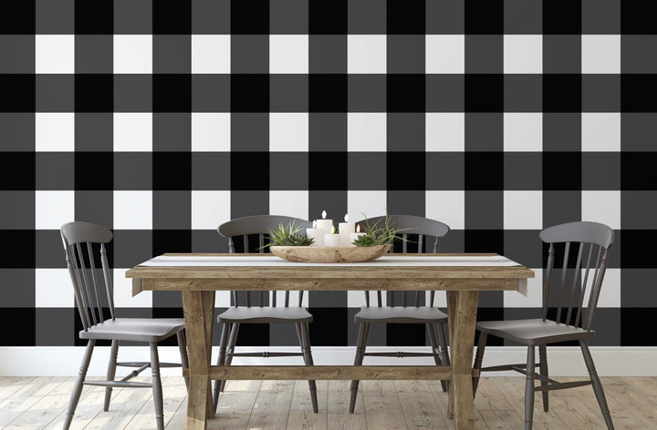 Wallpaper Plaid Black/ XL Buffalo Check Black and White Wallpaper/ Removable/ Peel and Stick/ Unpasted/ Pre-Pasted Wallpaper WW1938