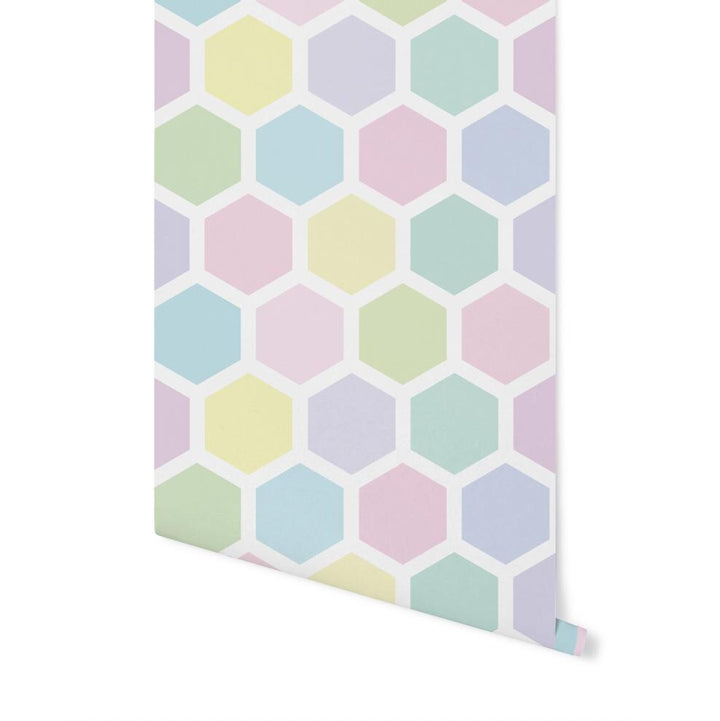 Peel and Stick Wallpaper Pink/ Candy Colored Hexagon Wallpaper/ Removable Wallpaper/ Unpasted Wallpaper/ Pre-Pasted Wallpaper WW1943