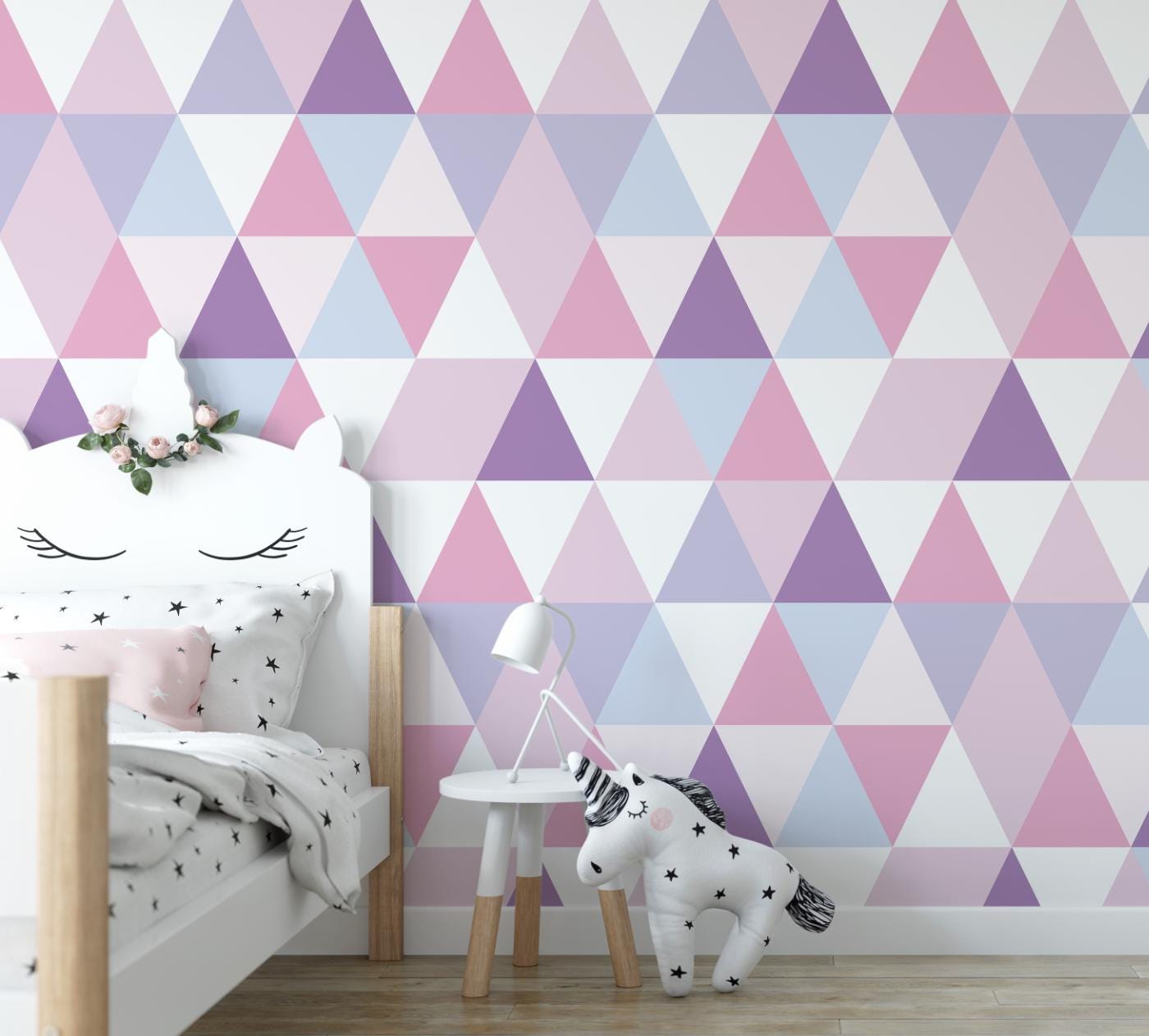 Modern Pink and Purple Triangle Wallpaper/ Removable Wallpaper/ Unpasted Wallpaper/ Pre-Pasted Wallpaper WW1751