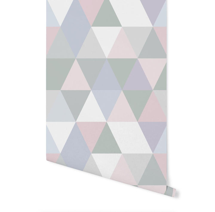 Modern Muted Pink and Green Triangles Wallpaper/ Removable Wallpaper/ Unpasted Wallpaper/ Pre-Pasted Wallpaper WW1968