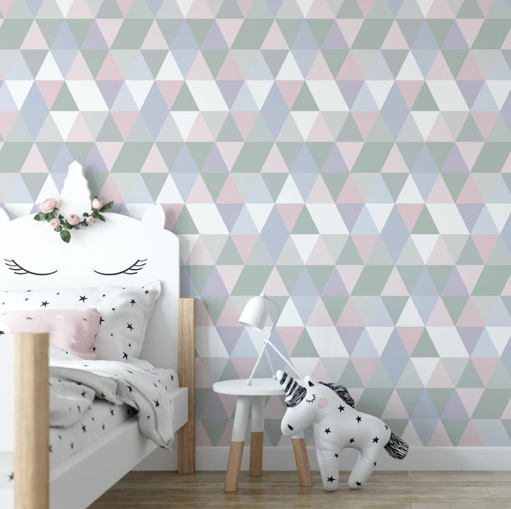 Modern Muted Pink and Green Triangles Wallpaper/ Removable Wallpaper/ Unpasted Wallpaper/ Pre-Pasted Wallpaper WW1968