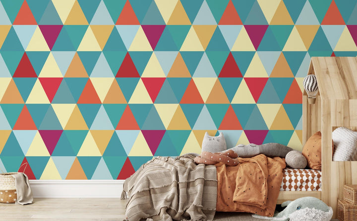 Teal & Orange Modern Triangles Wallpaper/ Removable Wallpaper/ Unpasted Wallpaper/ Pre-Pasted Wallpaper WW1848