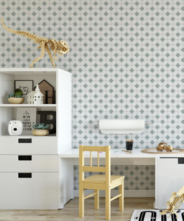 Sage Geometric Floral Removable Wallpaper/ Removable Wallpaper/ Unpasted Wallpaper/ Pre-Pasted Wallpaper WW1752