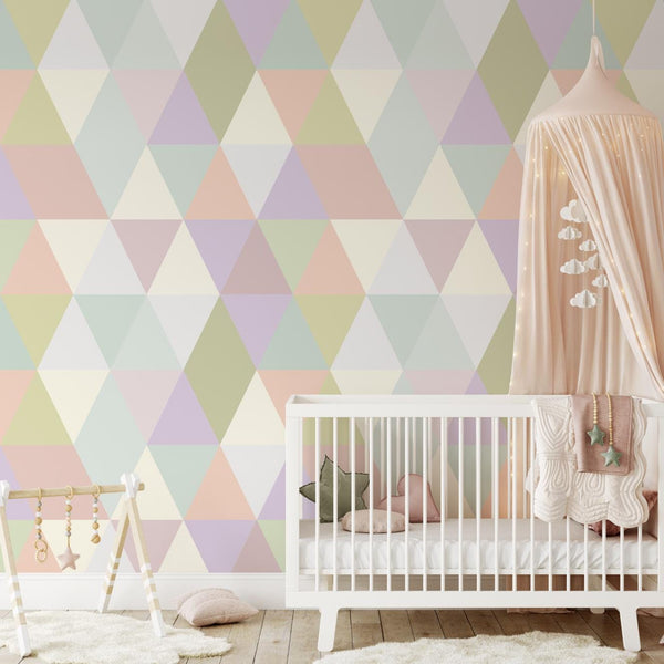 XL Peach and Green Triangles Wallpaper/ Removable Wallpaper/ Unpasted Wallpaper/ Pre-Pasted Wallpaper WW1970